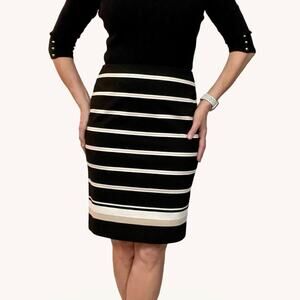 WHBM Black Striped Pencil Skirt Size 6 Knee Length Y2K